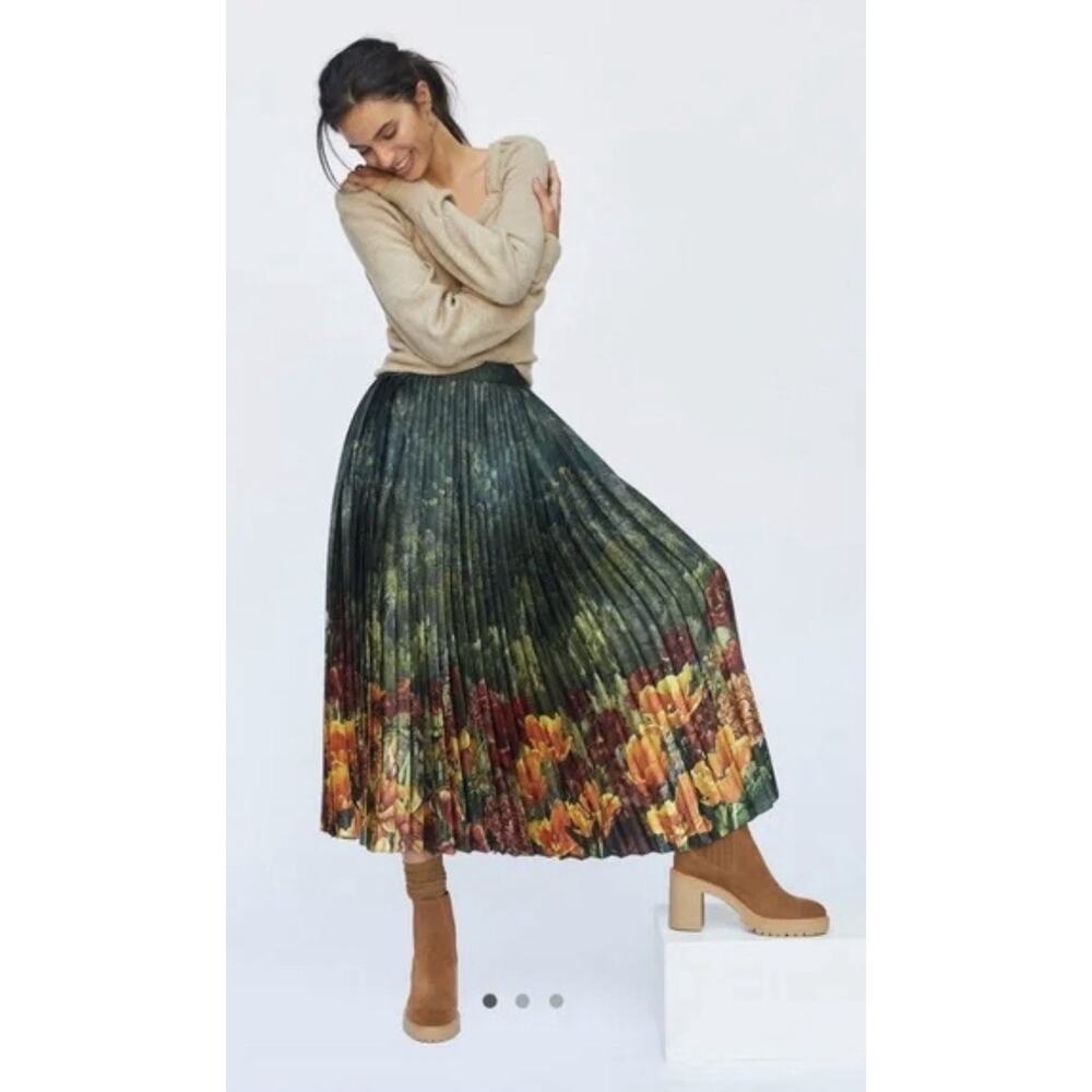 Anthropologie Geisha Designs Women's Forest Floral Pleated Midi Skirt - Size XS